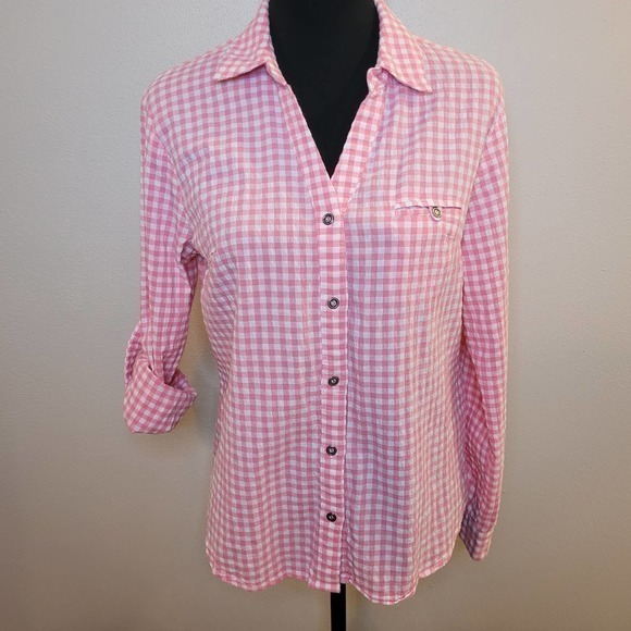 Kut from the Kloth Tops - Kut From The Kloth Feena Button Up‎ Roll Tab Textured Gingham Top Size PL